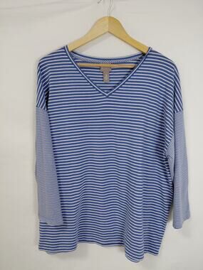 Chico's Striped V-Neck Top Blue Knit 3/4 Sleeve Women Size 3